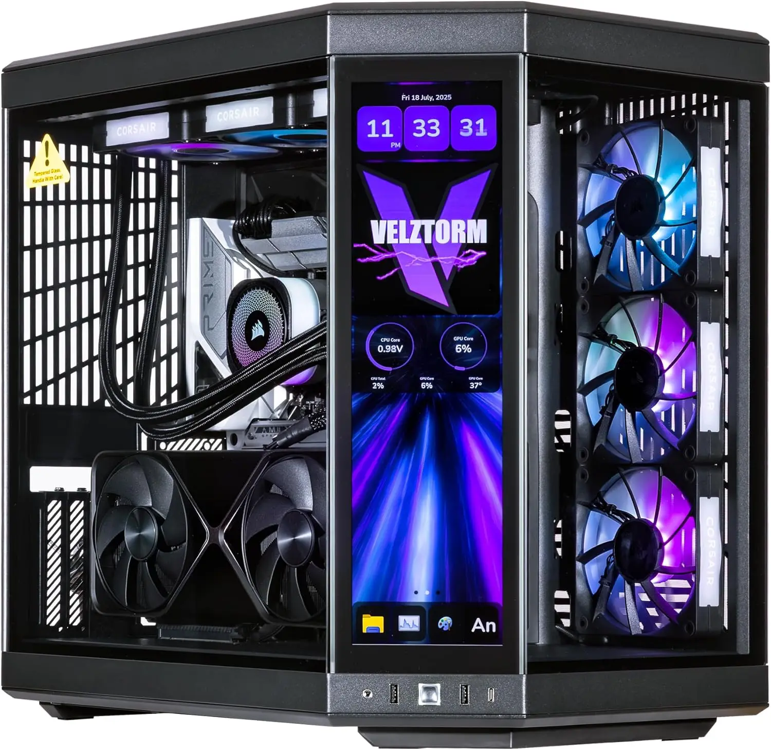 Rtx 5080 16Gb - Velztorm LCD สีดำ Praetix คอมพิวเตอร์ตั้งโต๊ะสำหรับเล่นเกม Y70