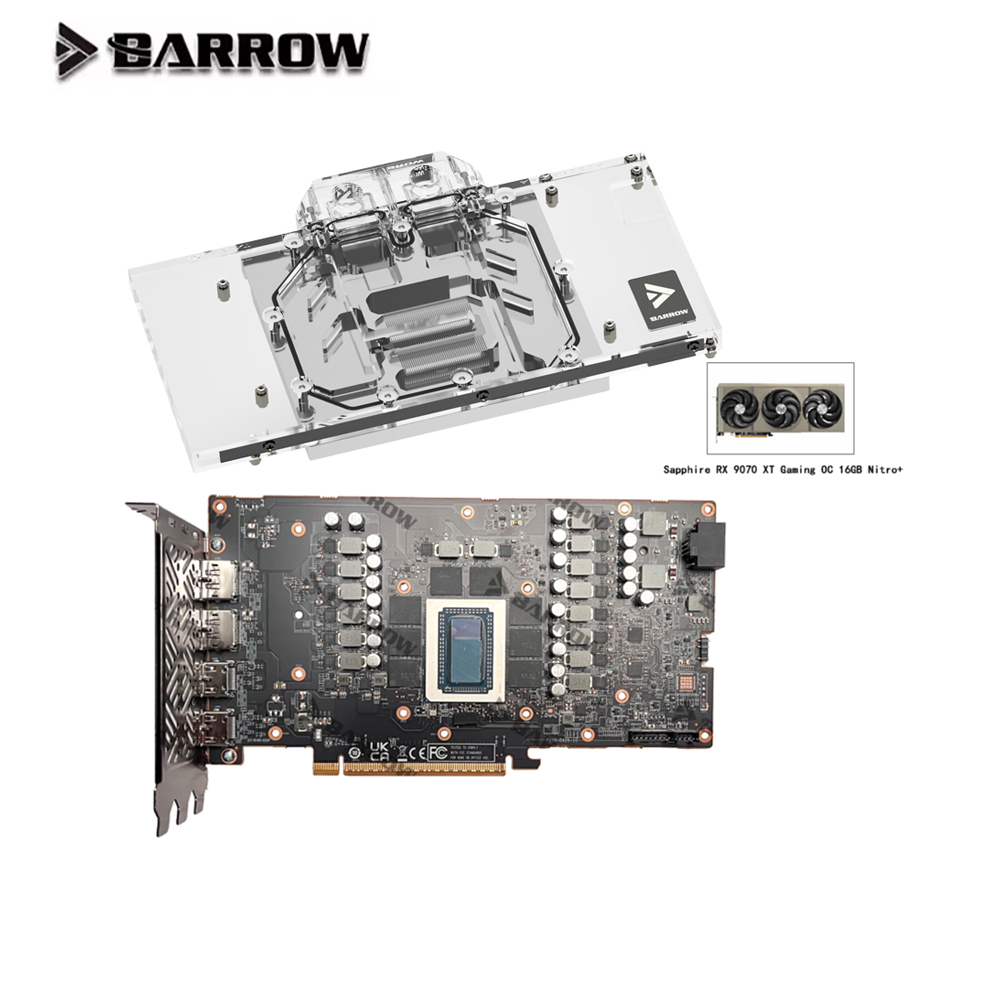 Rx 9070 16Gb - บล็อกน้ำระบายความร้อนการ์ดจอ Barrow สำหรับ Sapphire Radeon RX